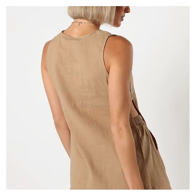 Sleeveless Cotton-Linen Two-Piece Shorts Set