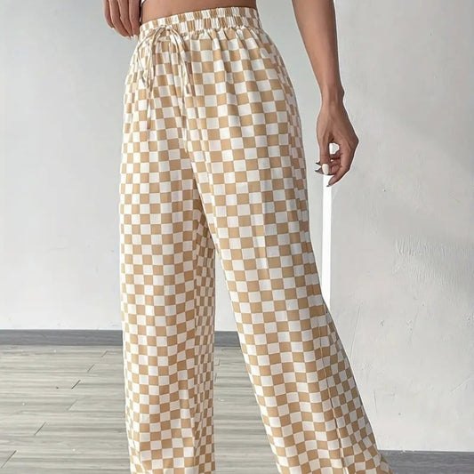 Checkerboard High-Waisted Wide Leg Pants