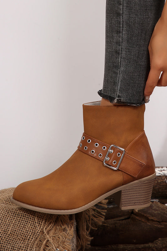 Eyelet Buckled Ankle Boots