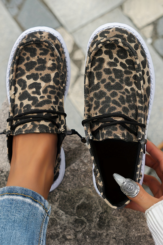 Kira Lace-up Decor Leopard Canvas Shoes