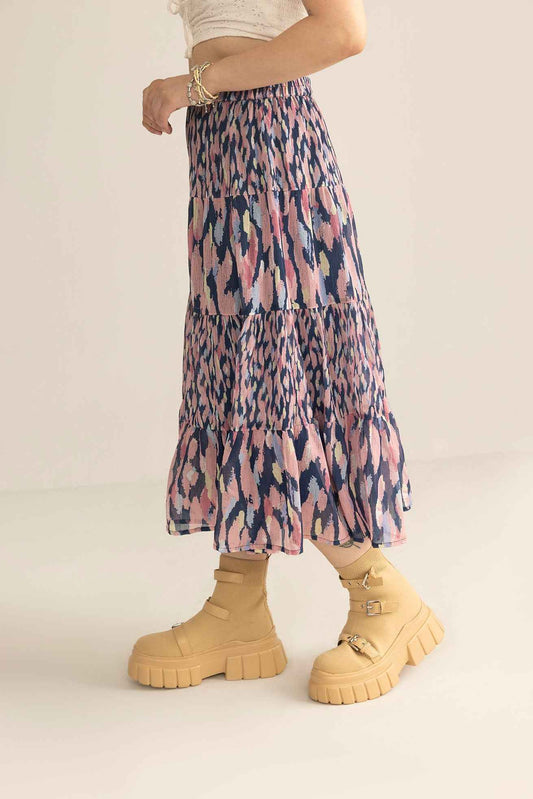 Sahara Bloom Ruffle Skirt in Midnight Lavender