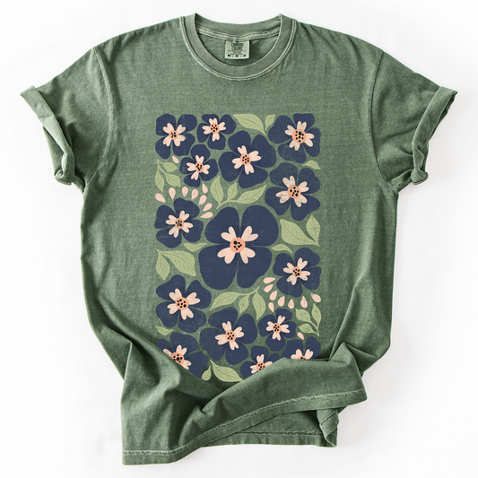 Blue Wildflower Allover Floral, Vintage Boho, Nature, Comfort Colors T-Shirt