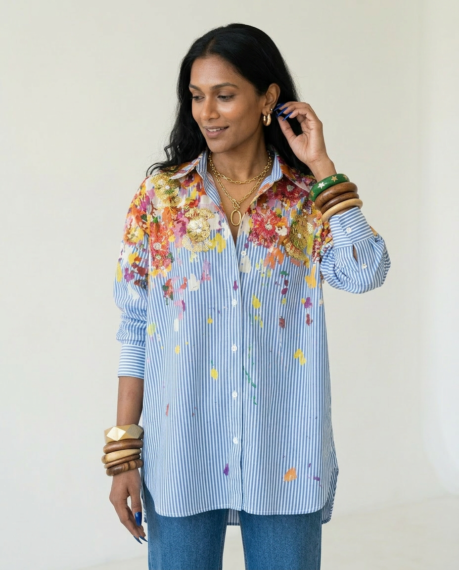Spirited Striped Floral Blouse