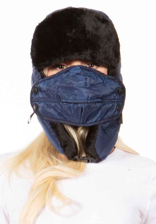 Sakkas Esty Ushanka Trapper Hat Adjustable Buckle Faux Fur Lined Winter Aviator Russian Hat Removable Mask for Men & Women