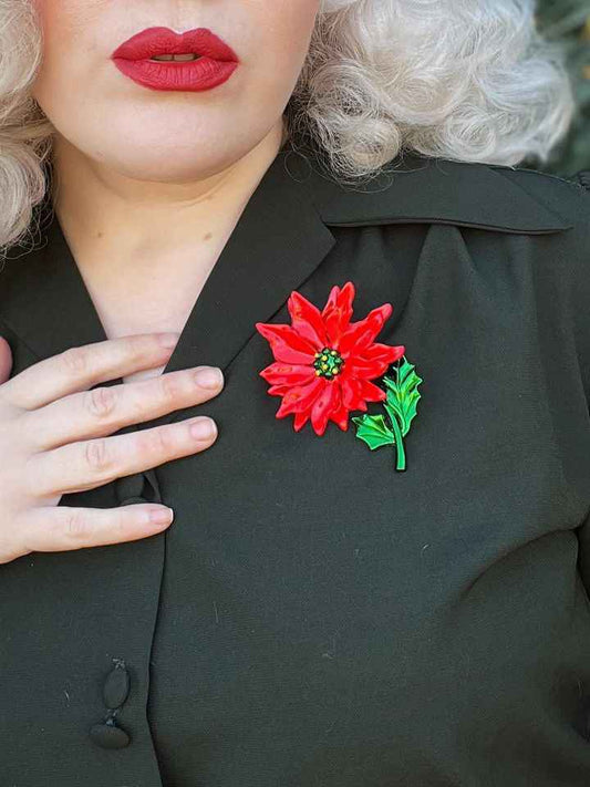 Enamel Poinsettia Statement Brooch by Lipstick & Chrome