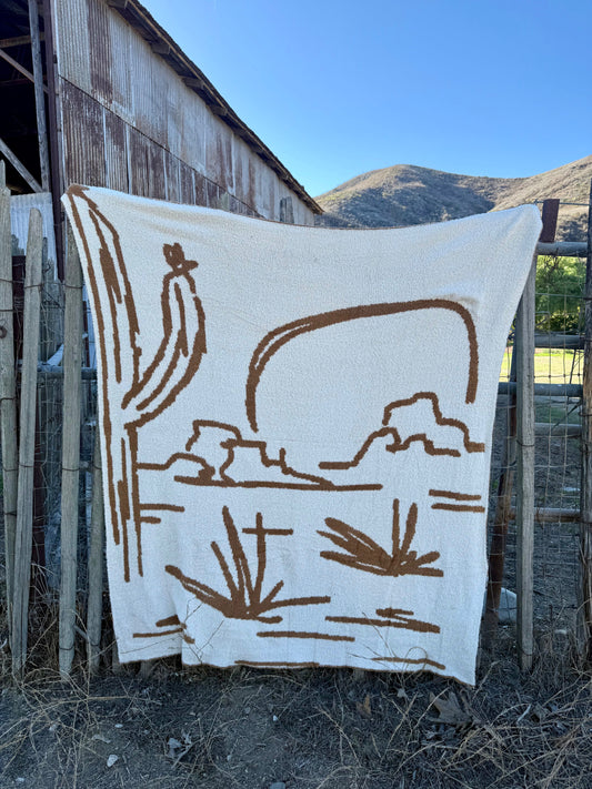Out West Plush Throw - Saddle Brown