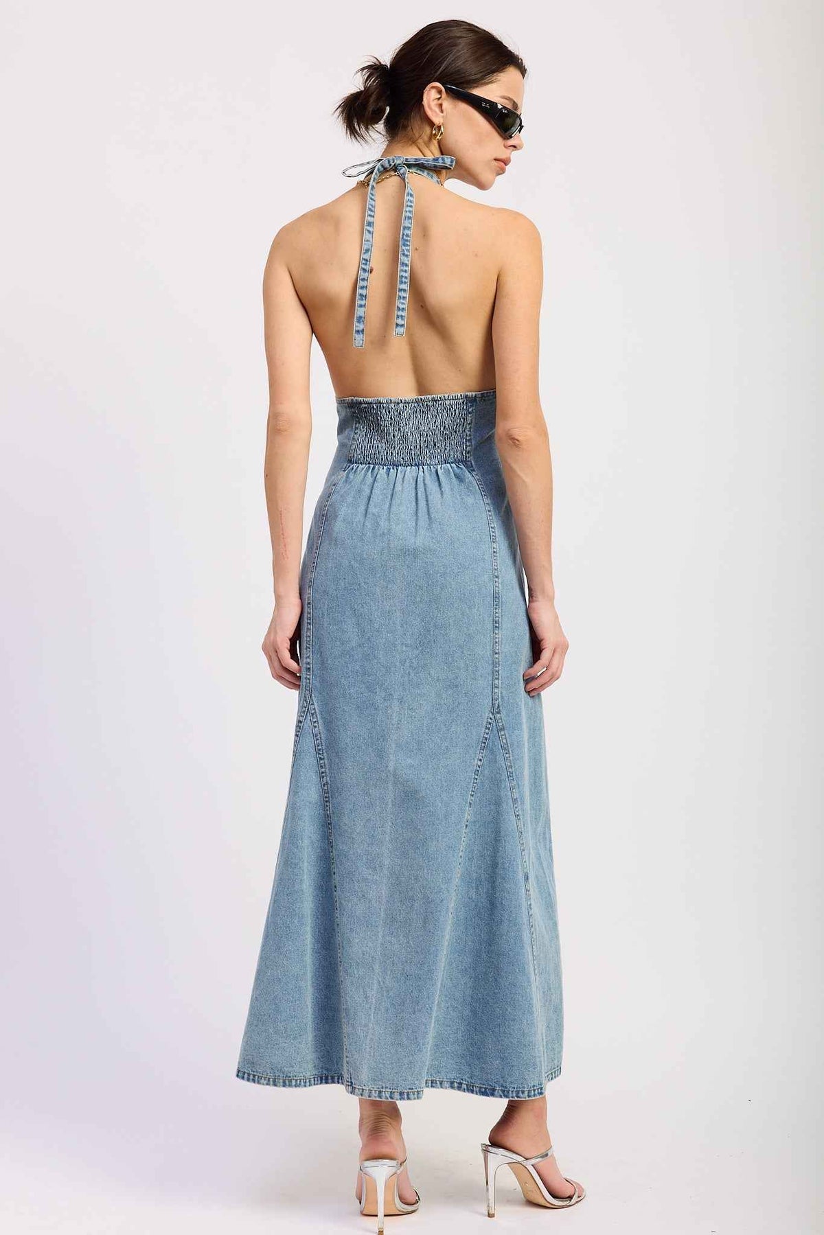 Laurel Halter Denim Midi Dress
