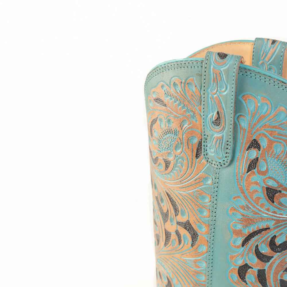 Myra Kasiopeah Cowgirl Leather Boots - Turquoise Western Boots for Women with Pointed Toe Heel