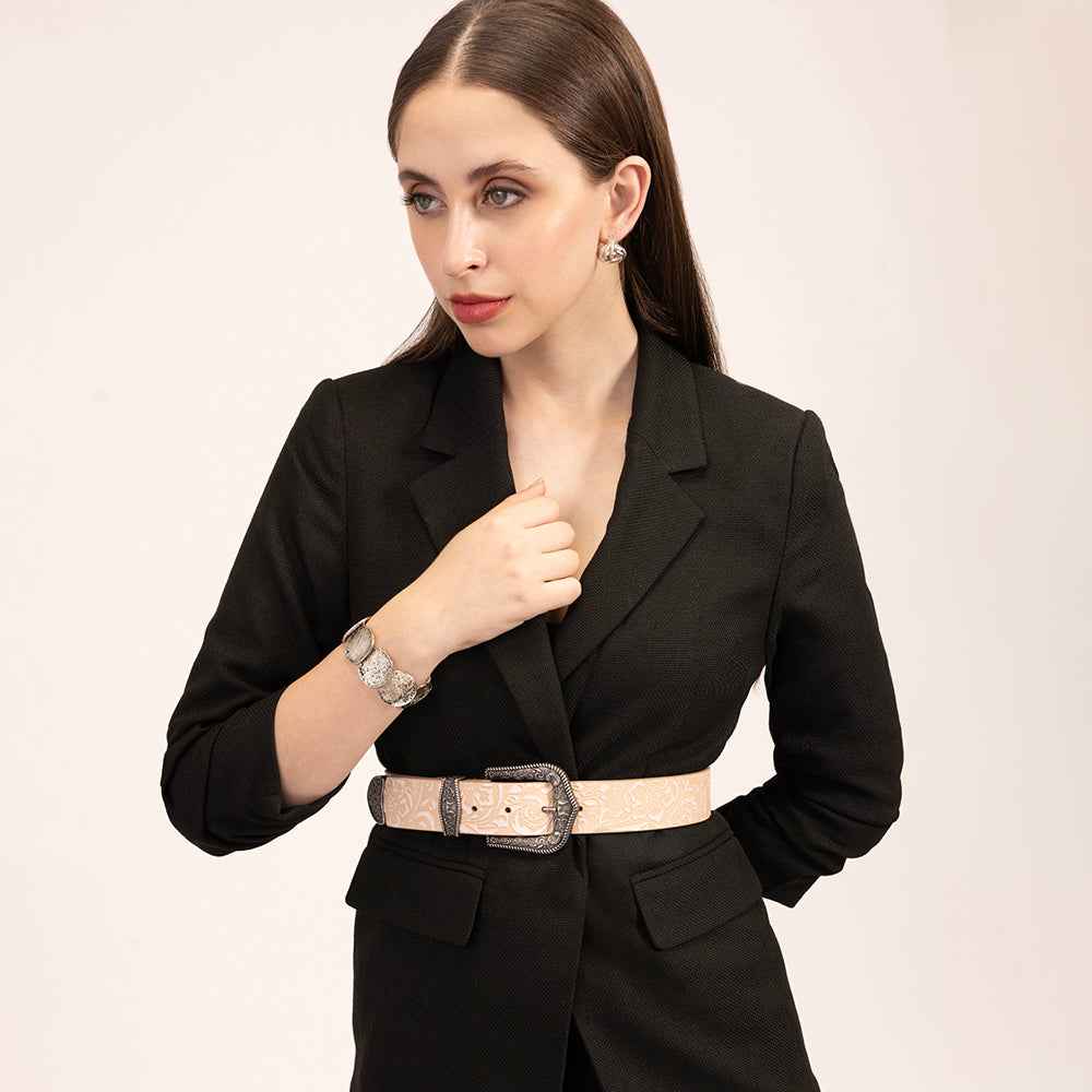 Loyal West Sophia Belt - Beige Floral Leather