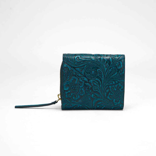 Loyal West SOPHIA CARD HOLDER IN HAND FINISHED EMBOSSED LEATHER - TURQUOISE
