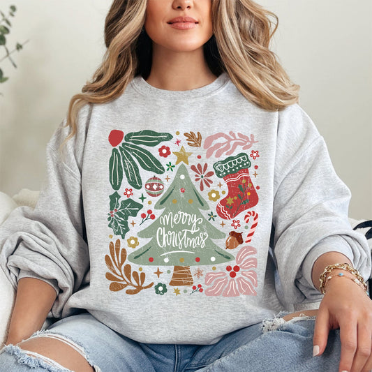 Merry Christmas, Green Floral, Flowers, Xmas Sweatshirt