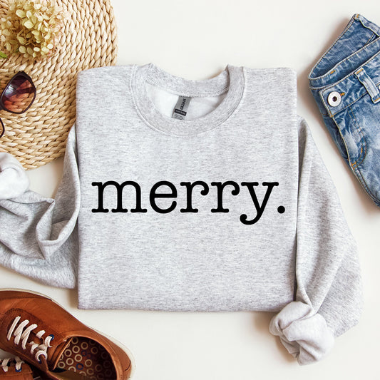 Merry, Classic Minimalist, Christmas, Winter, Snow, Santa, Xmas Sweatshirt