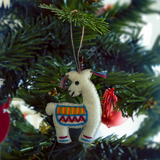 Llama Felted Embroidered Wool Handmade Ornament - Mexico