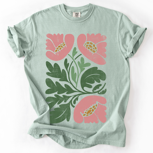 Pink Poppies, Vintage Boho, Nature, Comfort Colors T-Shirt