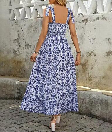 Mediterranean Print Maxi Dress