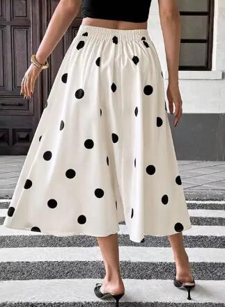 Retro Polka Dot Button-Front Midi Skirt