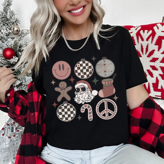 Retro Santa, Christmas, Peace, Snowflake, Vintage, Hippie, Decorations Super Soft Tees