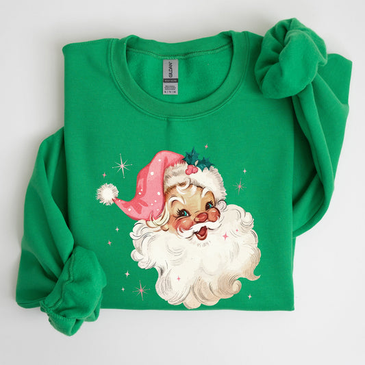 Retro Santa, Pink Christmas Sparkles, Vintage, Winter, Snow, Xmas Sweatshirt