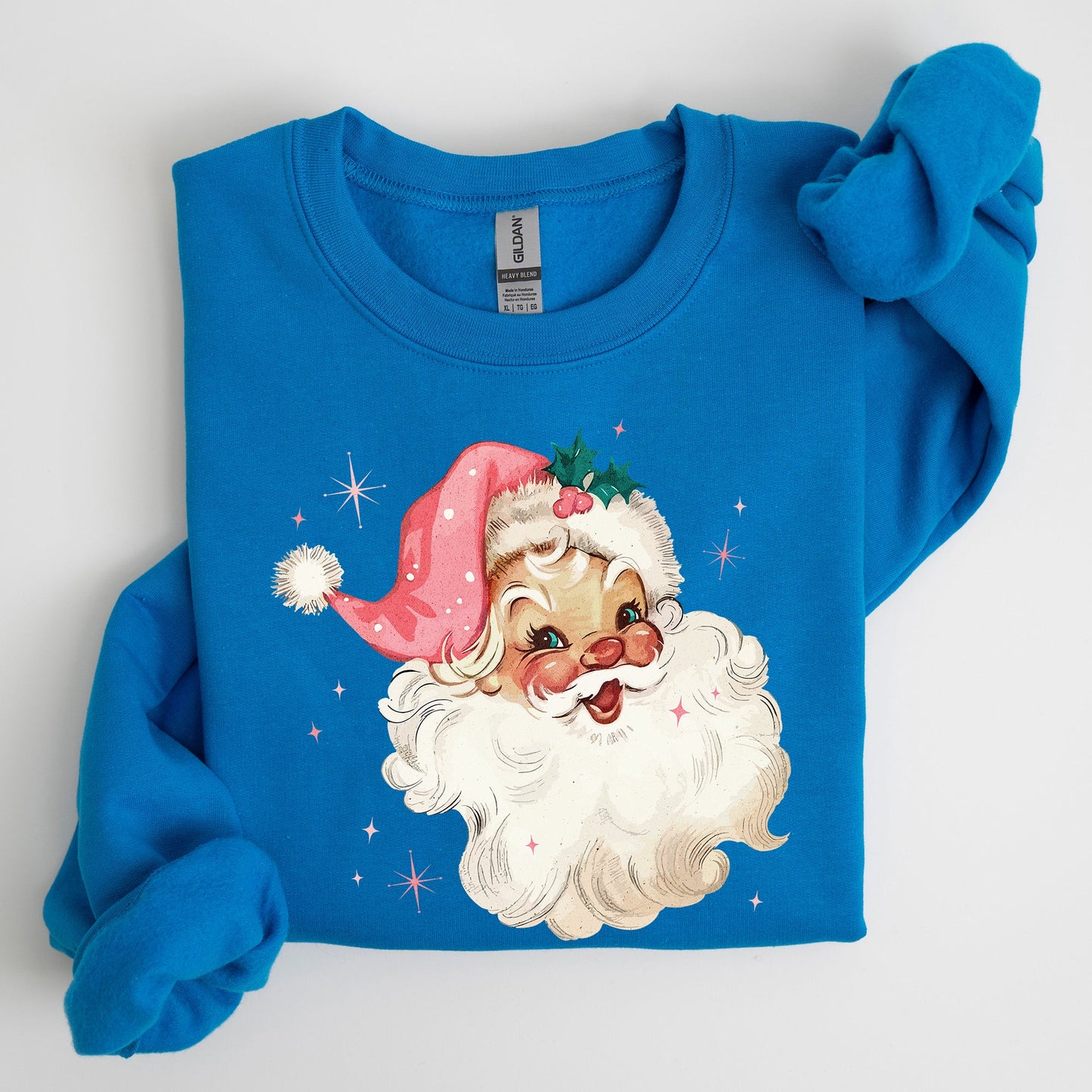 Retro Santa, Pink Christmas Sparkles, Vintage, Winter, Snow, Xmas Sweatshirt