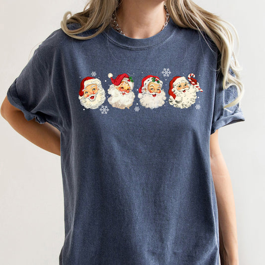 Retro Santas With Snowflakes, Christmas, Comfort Colors Tshirt