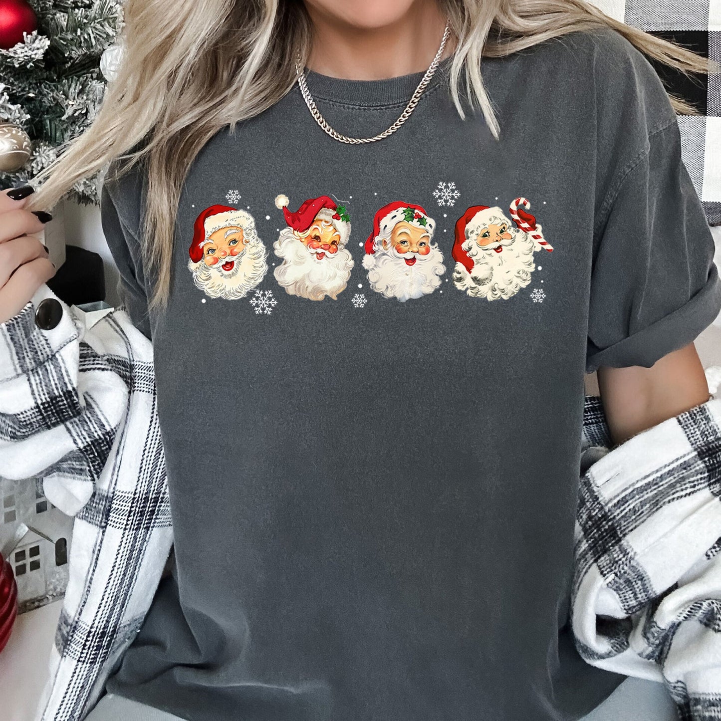 Retro Santas With Snowflakes, Christmas, Comfort Colors Tshirt