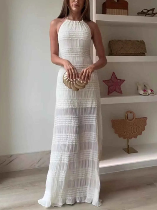 Ruched Halter Neck Maxi Dress