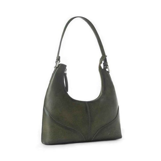 Myra Zidana Winchester Loop Veg Tanned Leather Shoulder Bag in Midnight Olive