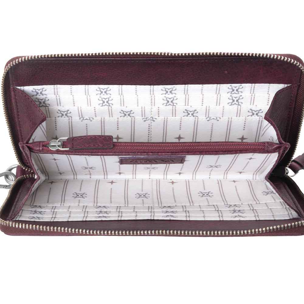 Myra Zidana Elko Braided Veg Tanned Leather Wallet in Merlot Smoke