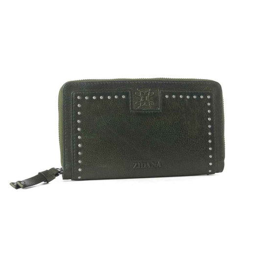 Myra Zidana Astra Studded Veg Tanned Leather Wallet in Velvet Moss