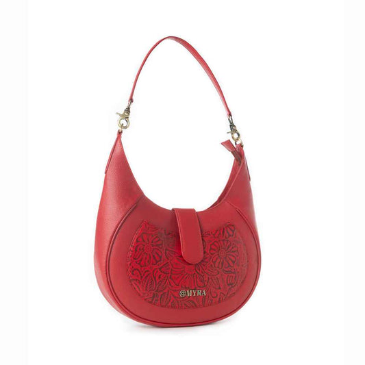 Myra Alanna Embossed Leather Bag in Wild Cherry