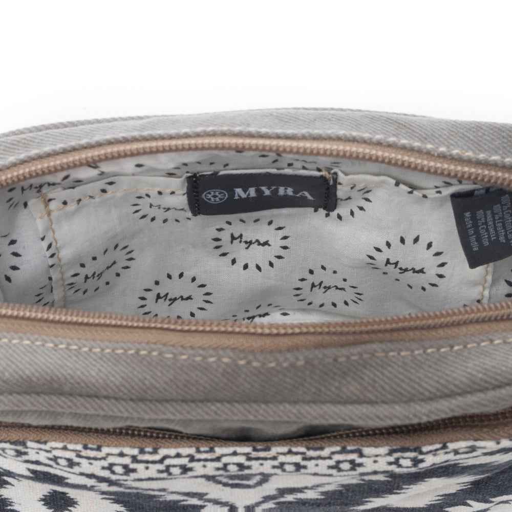 Myra Temptation Tribal Pattern Small Crossbody Bag for Women – Geometric Canvas Front, Adjustable Leather Strap for Everyday Western Style