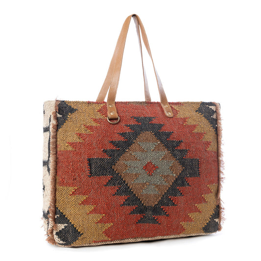 Myra Kaliko Hill Canvas Weekender Bag for Women Handwoven Boho Print with Dual Shoulder Handles