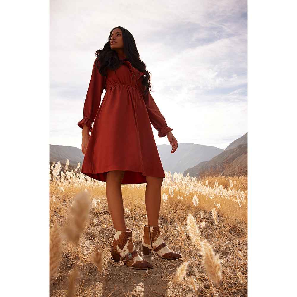 Myra Goldie Hairon Leather Boots for Women - Ankle Boots with Handtooled Leather Accents & Block Heels for Carnival Fun