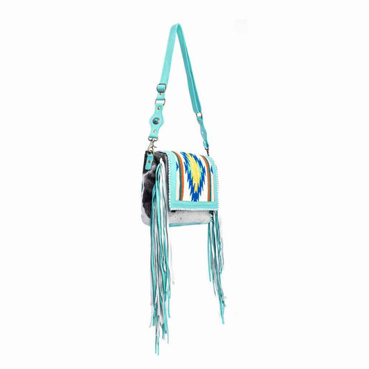 Zunia Leather & Hairon Bag in Turquoise