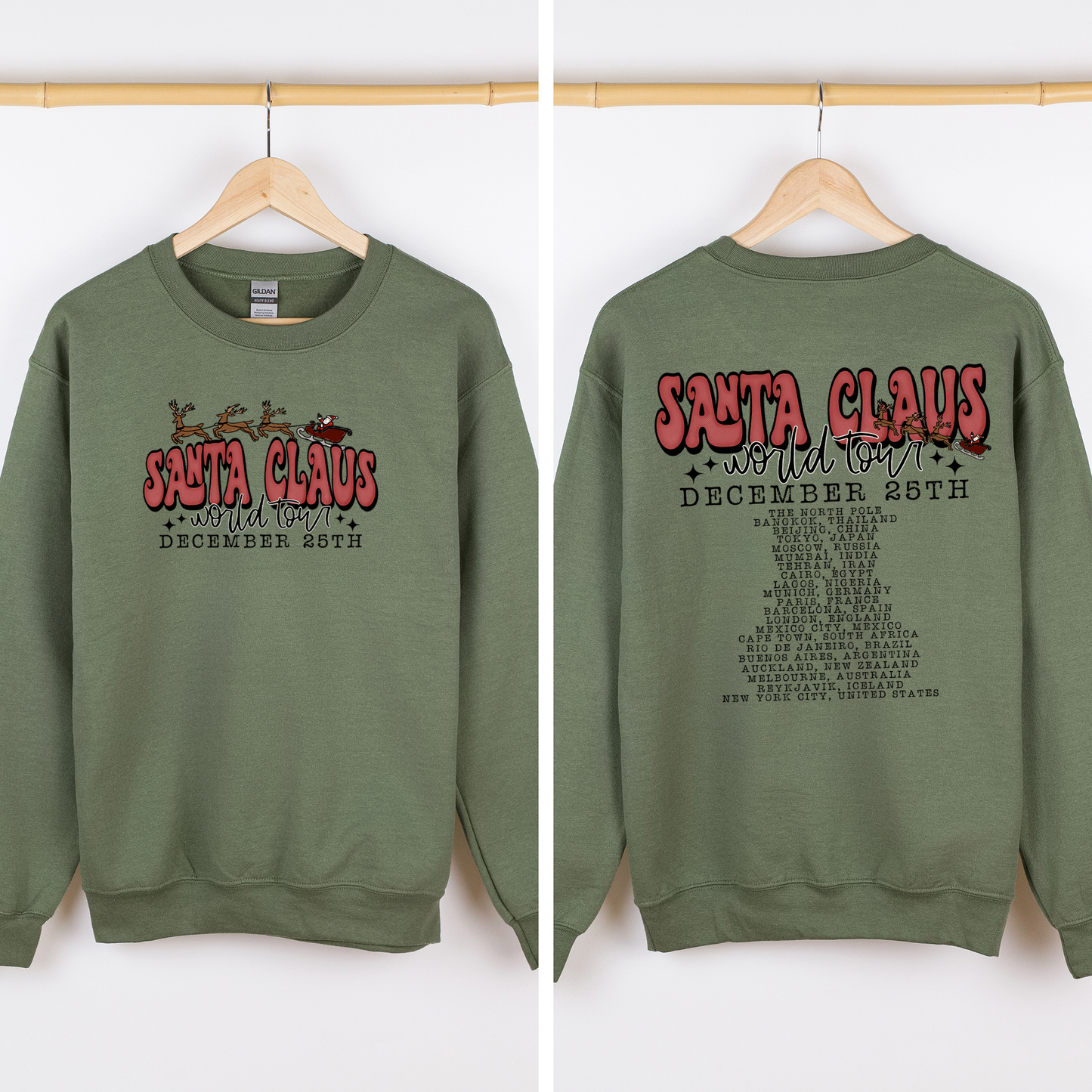 Santa Claus, World Tour, The North Pole, December, Christmas, Retro, Band, Sweatshirt