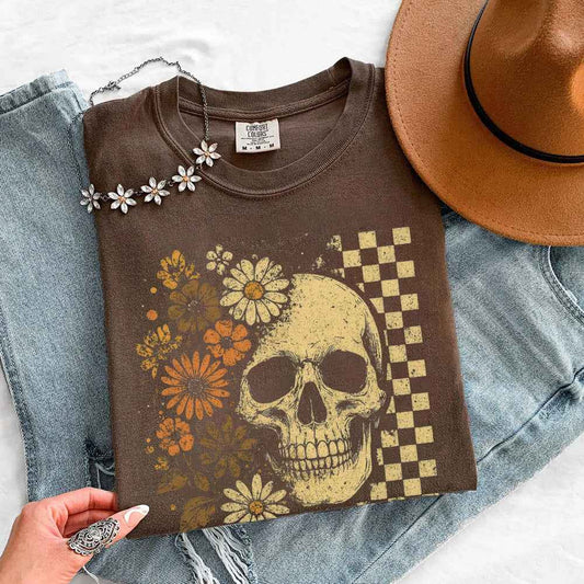 Skull & Flowers Firefly Comfort Colors T-Shirt | Halloween Graphic Tee