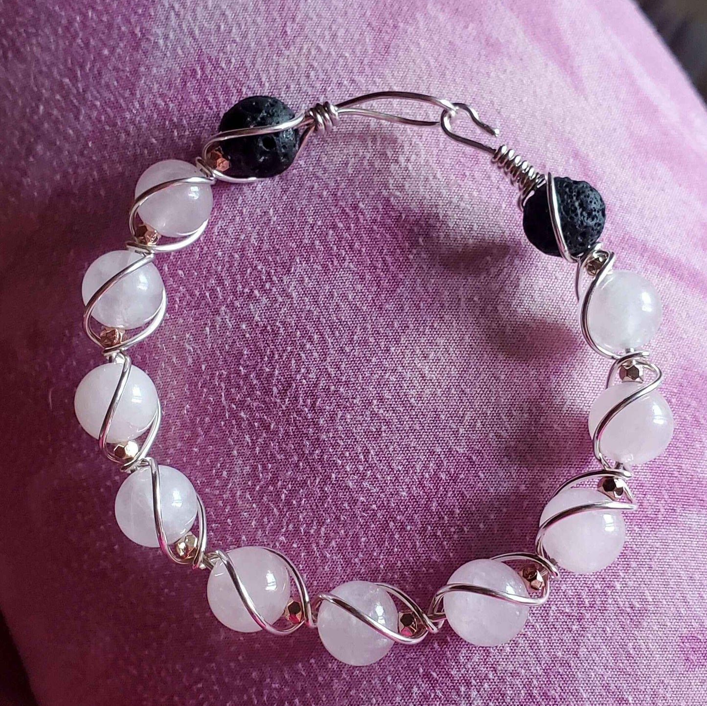 Sterling Silver Spiral Twist Wrap Gemstone Lava Rock Bangle Bracelet