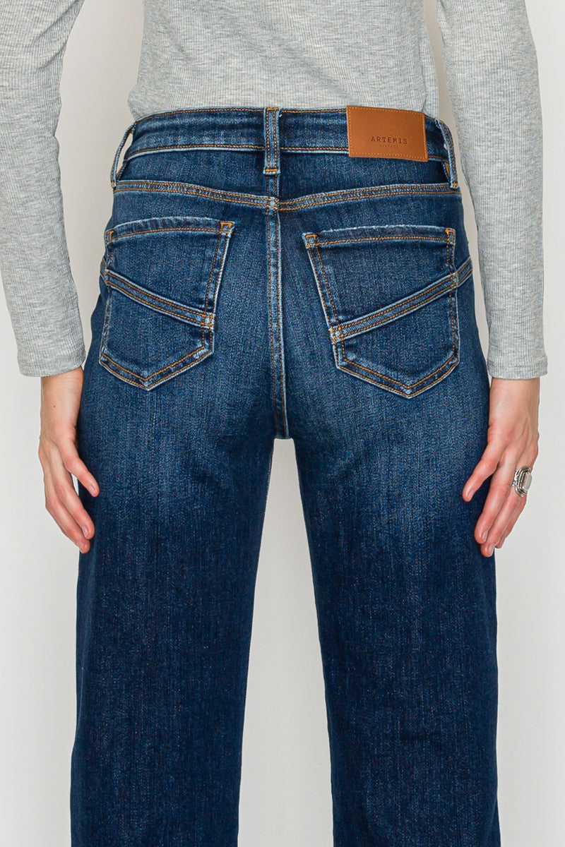 High Rise Ankle Straight Jeans - Western Detail Design
