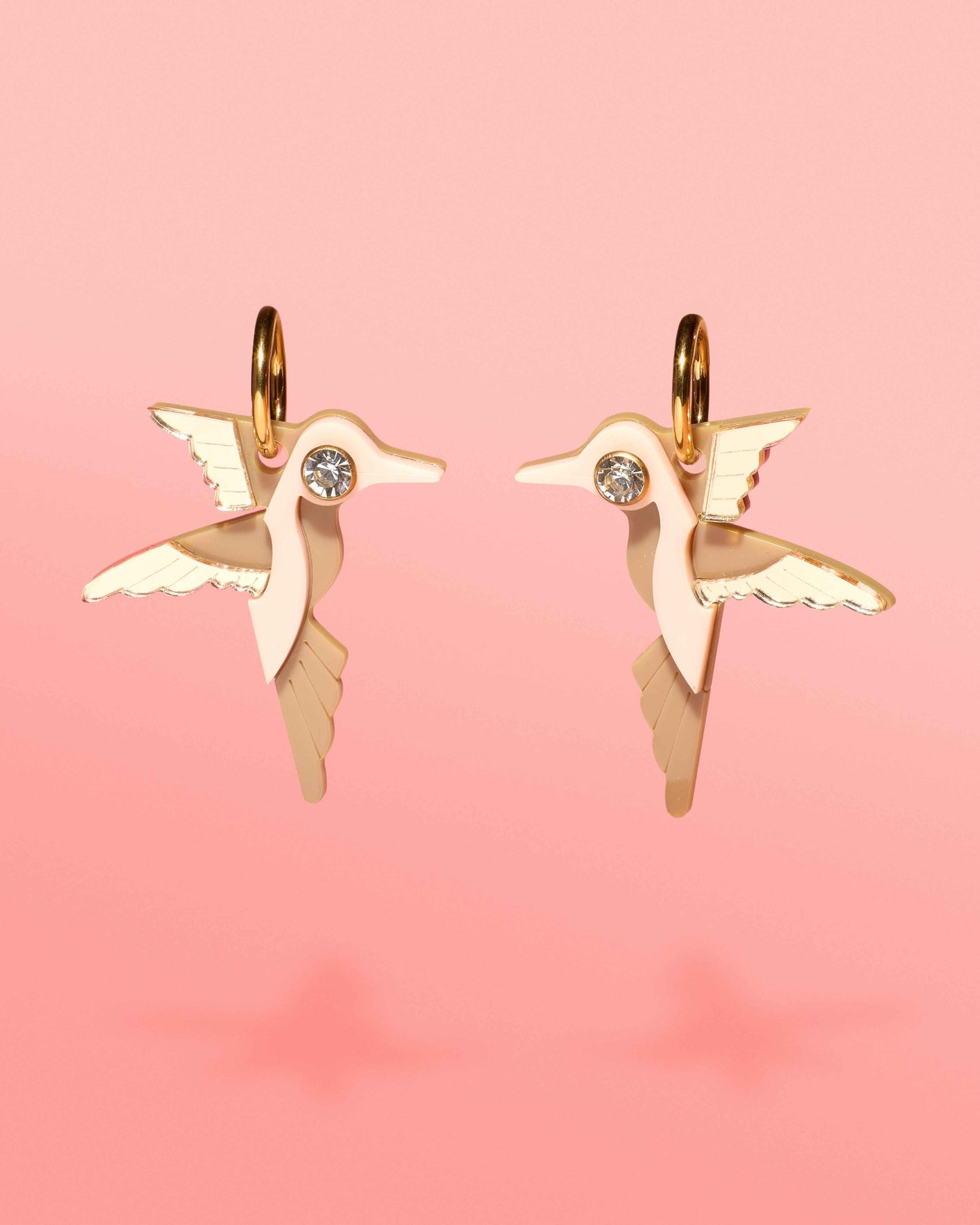 Hummingbird Hoop Earrings Beige + Gold