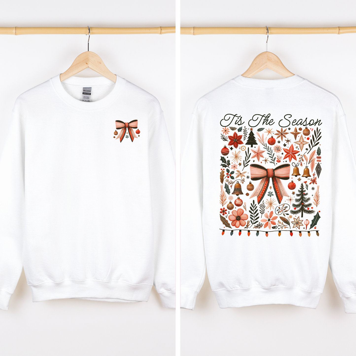 Tis the Season, Christmas, Ribbons, Front and Back, Santa Sweatshirt
