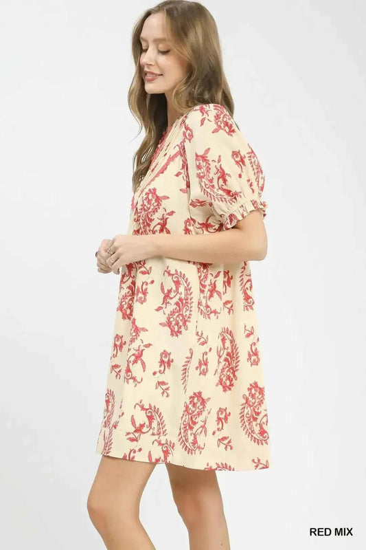 Umgee Mix Paisley Scallop Trim Dress