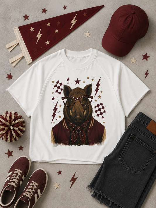 Varsity Specs Rhinestone Hog Spirit Graphic Edgy Shirt