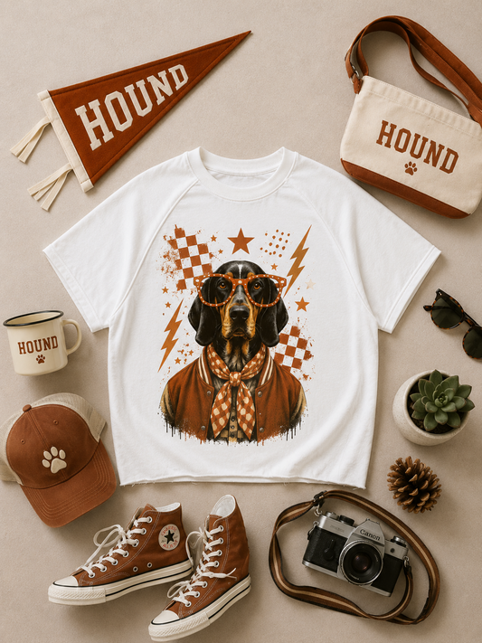 Varsity Specs Rhinestone Hound Spirit Graphic Edgy Shirt