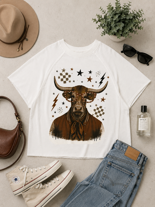 Varsity Specs Rhinestone Longhorn Spirit Graphic Edgy Shirt