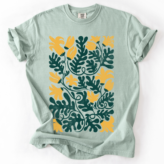 Yellow Floral Leaf Botanical, Vintage Boho, Nature, Comfort Colors T-Shirt
