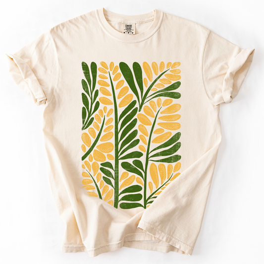 Yellow Leaf Botanical Pattern, Vintage Boho, Nature, Comfort Colors T-Shirt
