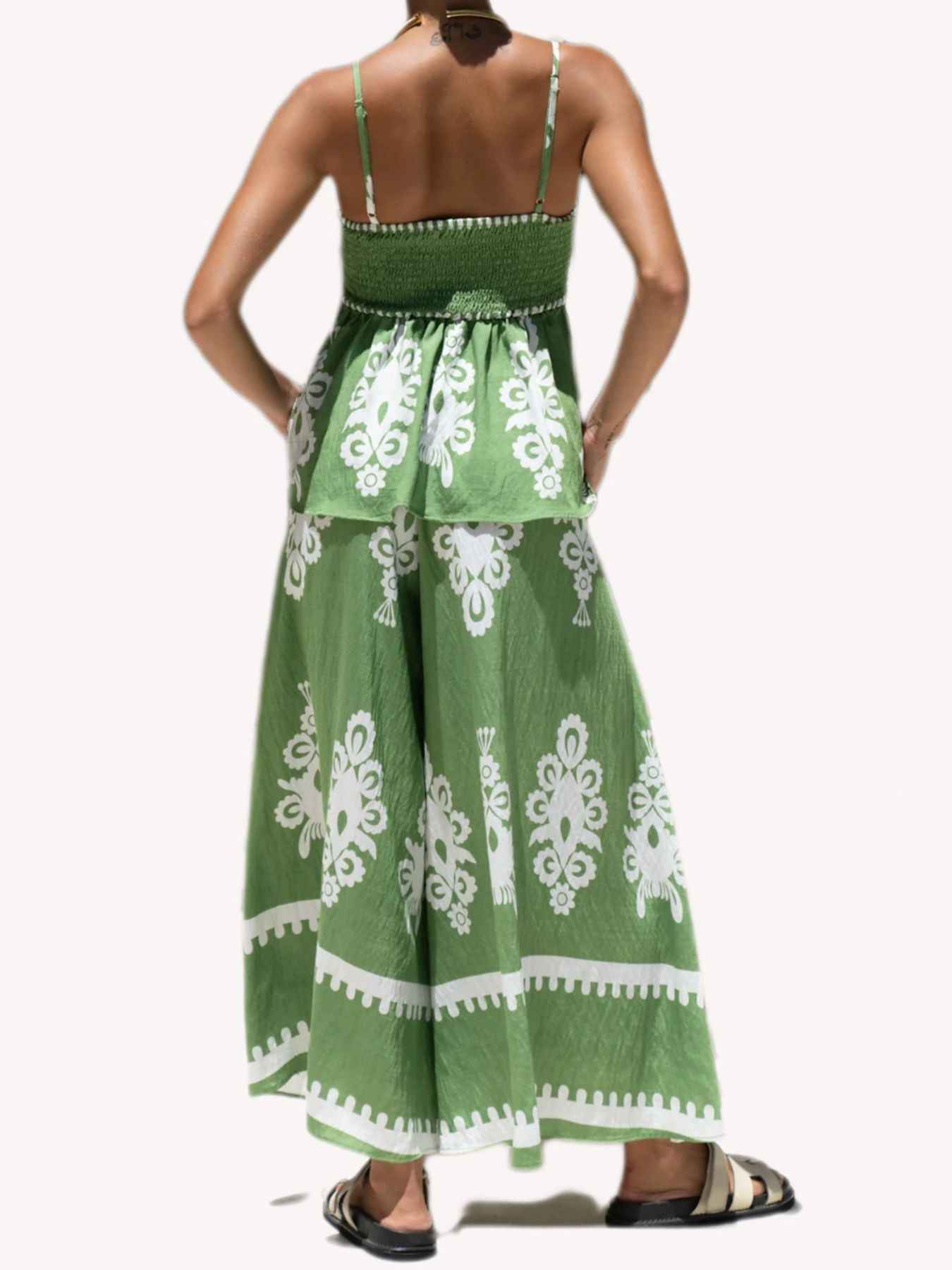 Full Size Printed Cami and Wide Leg Pants Set Plus Size