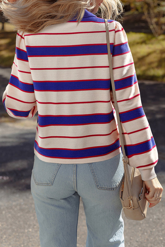 Stripe Polo Pullover Sweatshirt
