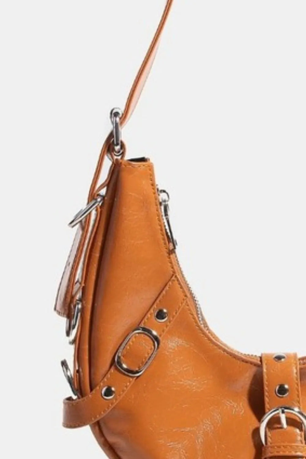 Fame Crescent Moon Leather Shoulder Bag With Belt Straps