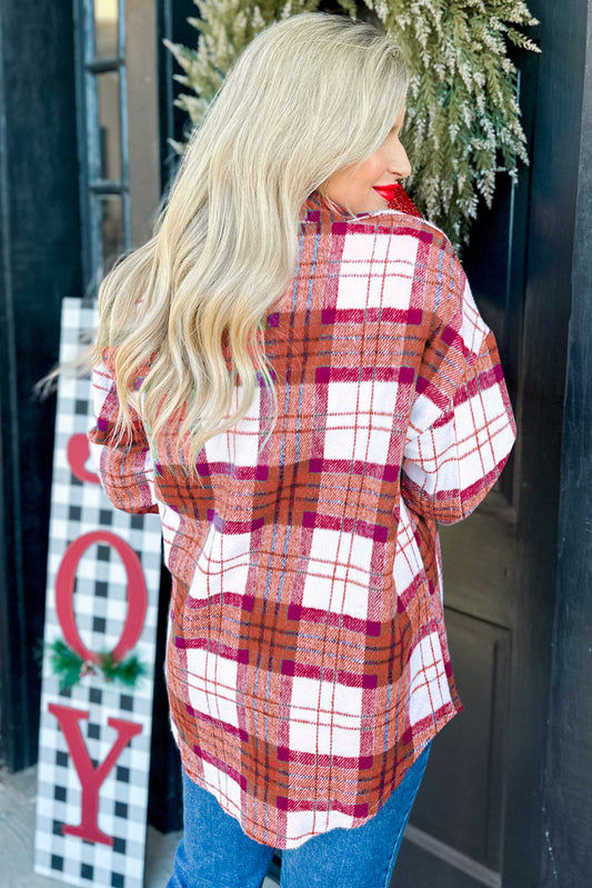 Rose Christmas Plaid Flannel Shacket for Cozy Winter Casual Wear